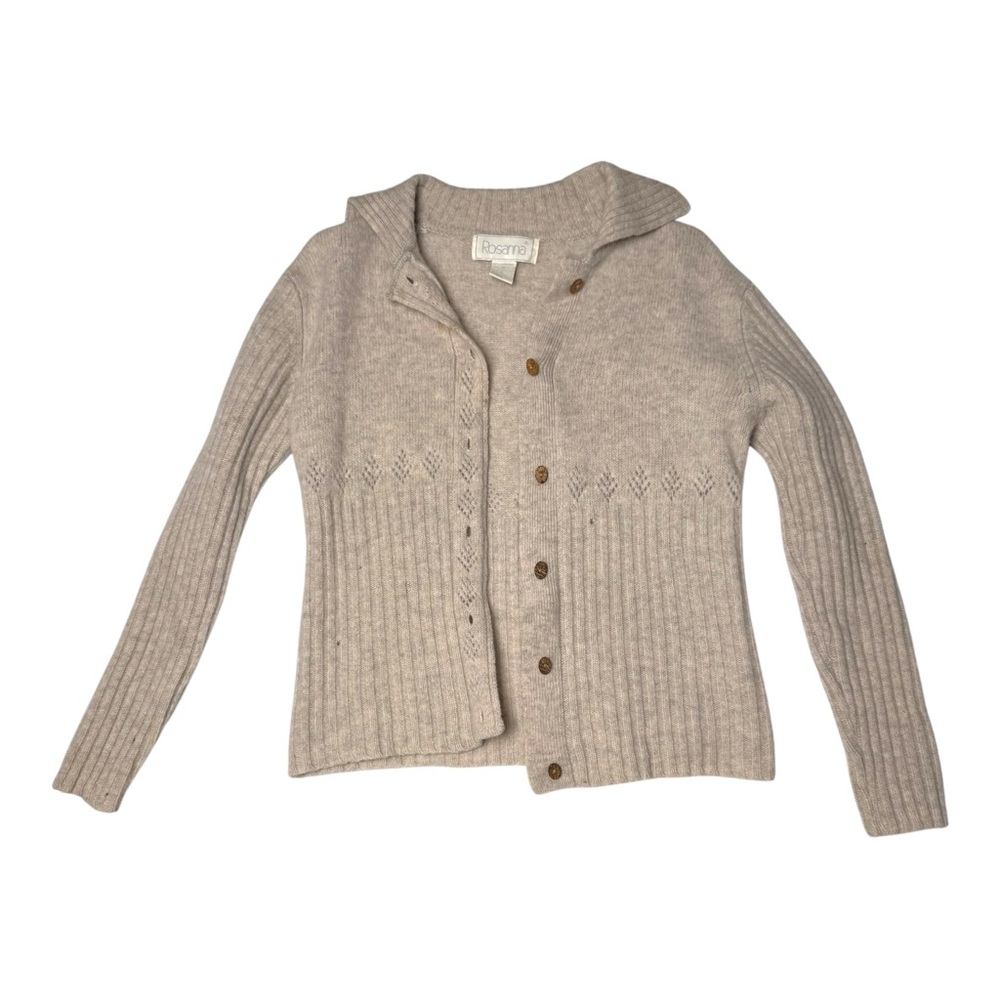 Vintage LambsWool Button Cardigan‎ Womens Size S Beige Knit Classic Cozy Rosanna